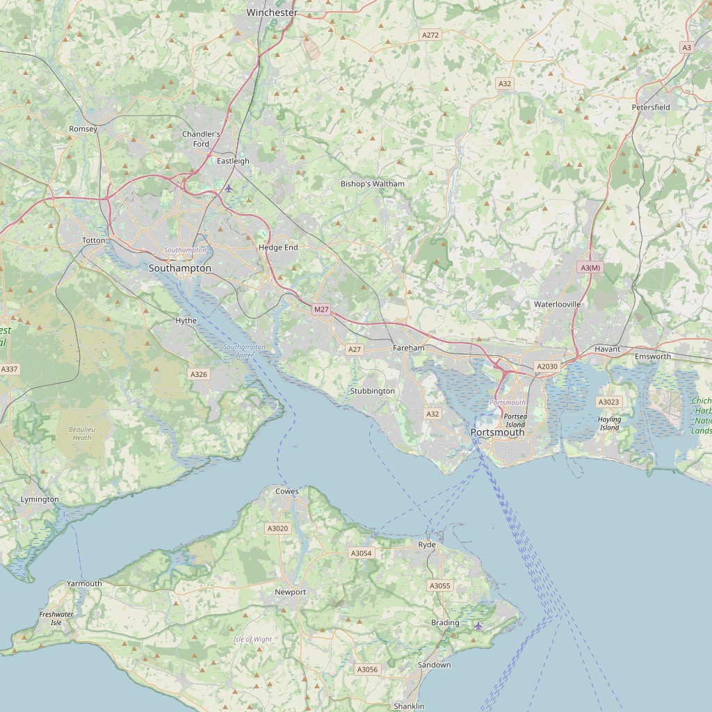 Street map of the Southampton and Portsmouth area