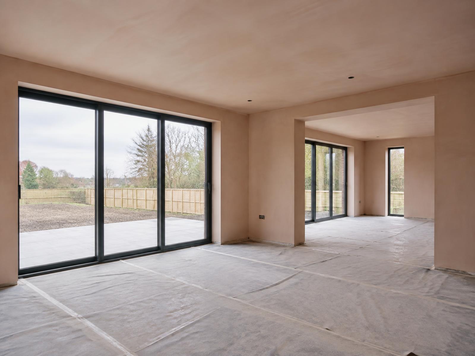 New-build interior with freshly plastered walls and ceilings